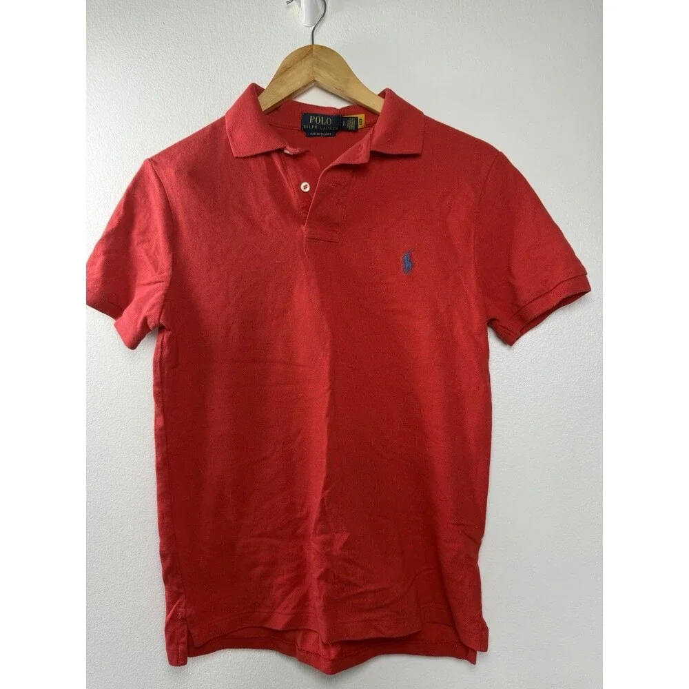 Polo Ralph Lauren Mens Small Custom Slim Fit Red Mesh Polo Shirt Blue Pony